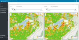 Comparison section, which allows the user to observe on the map the level of infrastructure damage for two different time instants, with the possibility of navigating the maps synchronously and assessing the evolution of the humanitarian crisis over time.