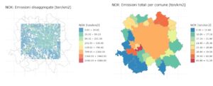 Mappa delle emissioni di NOx (ton/kmq) sul dominio