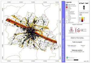 Rappresentazione degli isolivelli sonori per l'indicatore Lden (dB(A)) sull'agglomerato di Reggio Emilia da tutte le sorgenti
