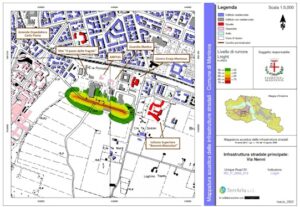 Rappresentazione degli isolivelli sonori per l'indicatore Lnight(dB(A)) sul Comune di Mantova 