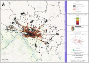 Rappresentazione del superamento dei limiti in facciata in dB(A) del piano d'azione delle infrastrutture stradali del Comune di Cremona